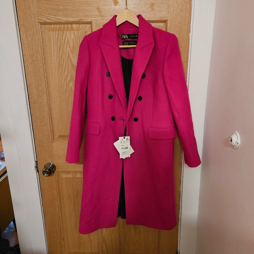 Zara Manteco Italian Wool Fuschia Magenta Pink Tailored Coat